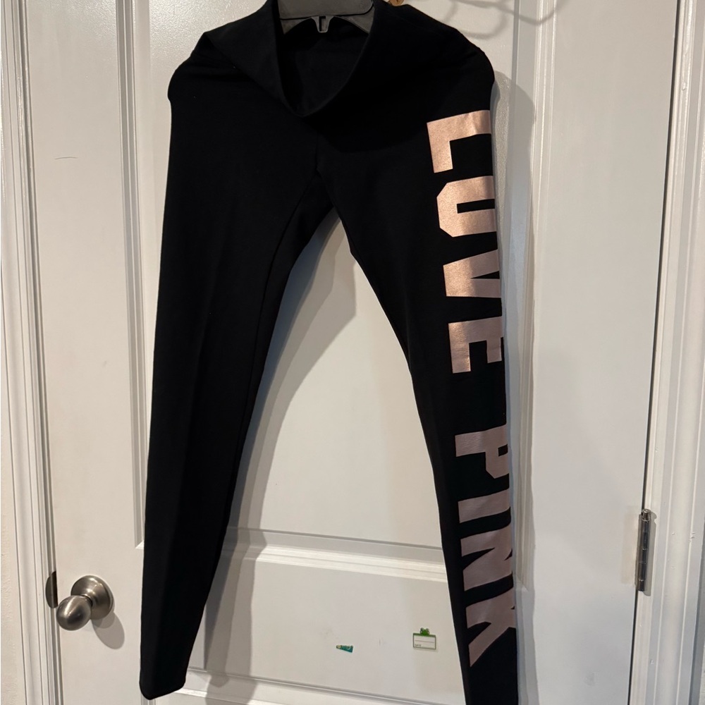 PINK Victoria's Secret Black Leggings with Pink Lettering
